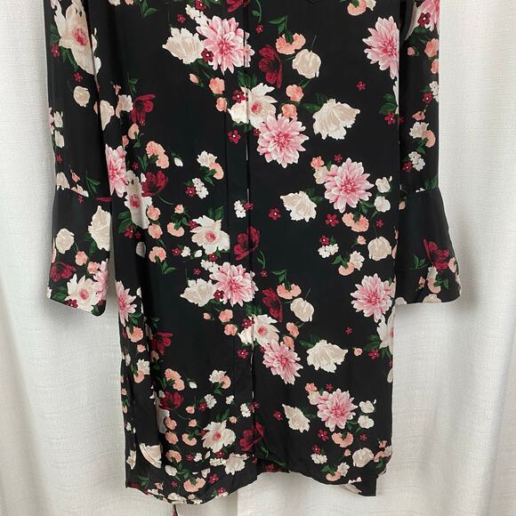 Equipment Femme Black&Pink Floral Clea Silk Button Front Shirt Dress Sz.M - Picture 9 of 16
